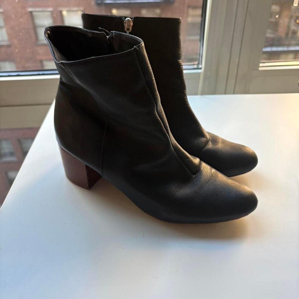 Schutz Black Leather Ankle Boots with Wooden Heel